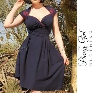 Like New Pinup Couture Pinup Lucious Navy Blue Dress with Red Accents XL